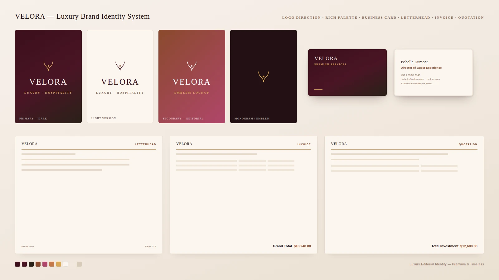 VELORA — Luxury Editorial Brand Identity Design Prompt — Business & Brand template preview